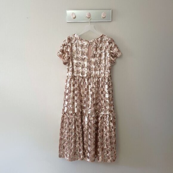 NWT Maeve by Anthropologie pink rose gold sequined midi dress S - Picture 8 of 10